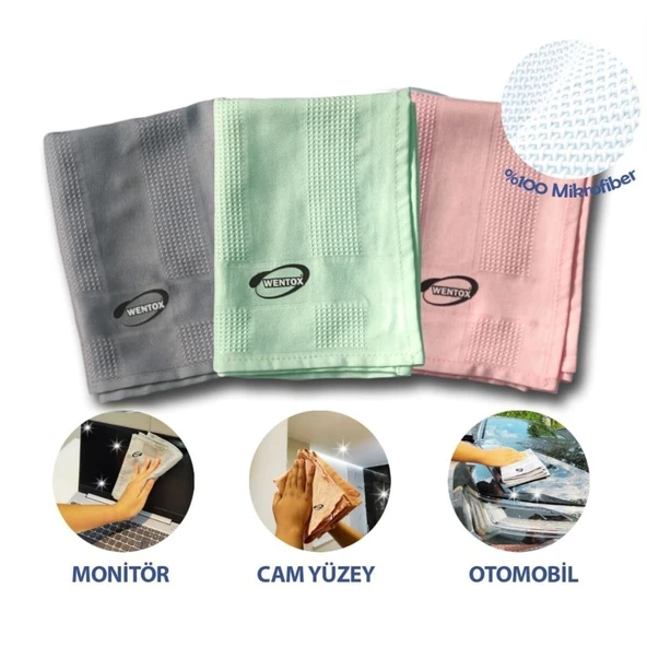 BUFFER® İz Bırakmayan Mikrofiber Temizlik Bezi 3'lü Set Cam ve Ayna Silme Toz Alma Temizlik Bezi ürün görseli 1