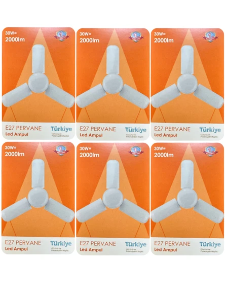 (6 Adet) Osaka 30W (200W) Beyaz Işık (6500K) E27 Duylu (Kalın Duy) Pervane Ampul ürün görseli 1