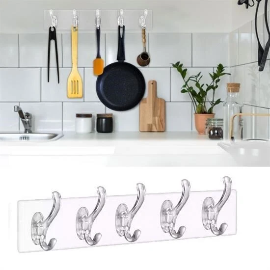 BUFFER® 5'li Güçlü Yapışkanlı Şeffaf Duvar Askısı Banyo Mutfak Düzenleyici Pratik Askılık ürün görseli 1