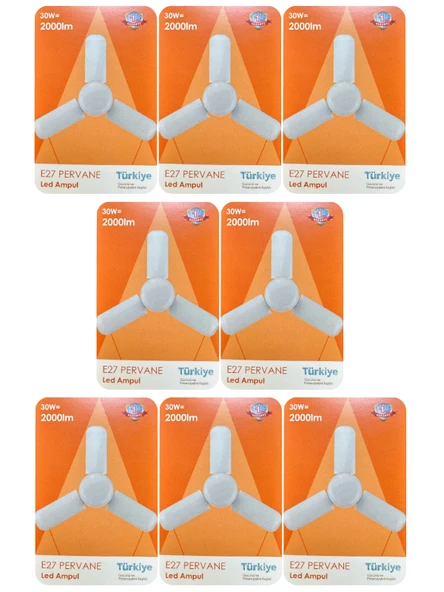 (8 Adet) Osaka 30W (200W) Beyaz Işık (6500K) E27 Duylu (Kalın Duy) Pervane Ampul ürün görseli 1