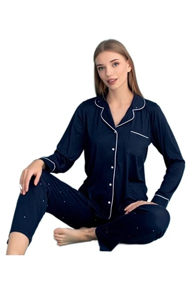 Valentina Kadın Pijama Takımı Uzun Kollu Önden Düğmeli Yumuşak Nefes Alan Kumaş S–2XL ürün görseli 1
