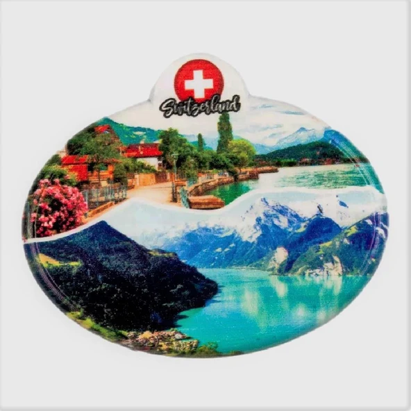 İsviçre Alp Dağları Temalı Oval Magnet ürün görseli 1