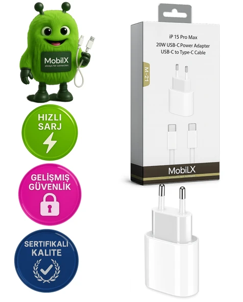 M-21 iPhone 15 Pro Max Uyumlu 20W Type-C Hızlı Şarj Adaptörü + USB-C Kablo ürün görseli 1