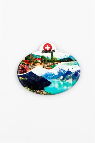 İsviçre Alp Dağları Temalı Oval Magnet - Resim 3