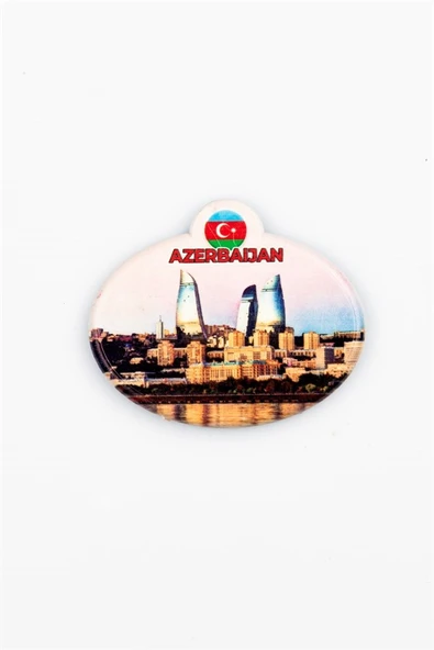 Azerbaycan Flame Towers Oval Magnet - Resim 3