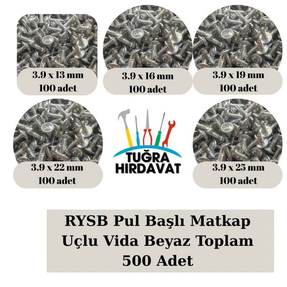 RYSB Pul Başlı Matkap Uçlu Vida Beyaz 3.9 mm (13-16-19-22-25 mm) 500 Adet ürün görseli 1