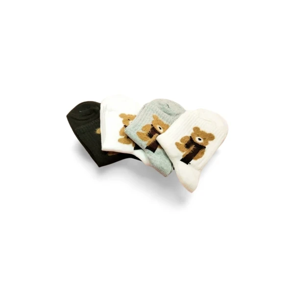 Peluş Ayıcık İşlemeli Kadın Soket Çorap 4 Çift ürün görseli 1