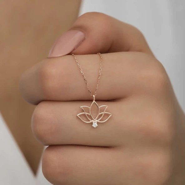 Gümüş Rose Lotus Çiçeği Kadın Kolye ürün görseli 1