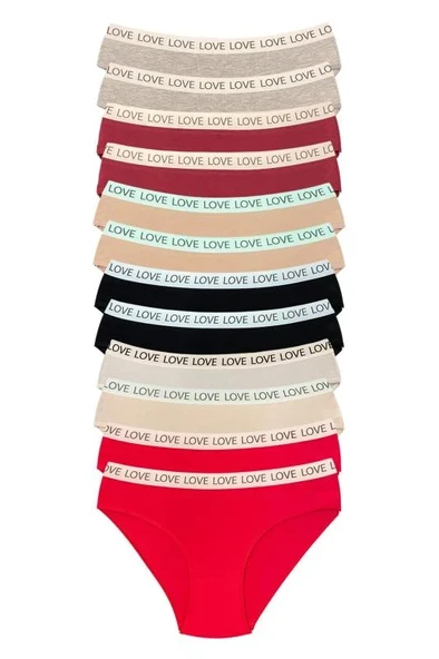12 Adet Pamuklu Esnek Kadın Slip Bikini Külot Geniş Lastikli Baskılı ürün görseli 1
