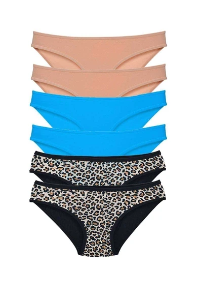 6 Adet Likralı Kadın Slip Külot Leopar Ten Mavi ürün görseli 1