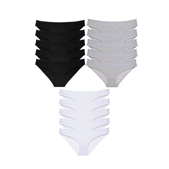 15 adet Süper Eko Set Likralı Kadın Slip Külot Siyah Gri Beyaz ürün görseli 1