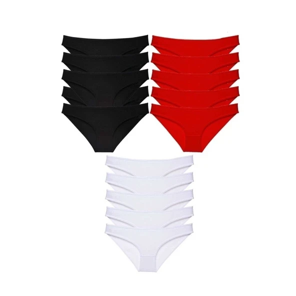 15 adet Süper Eko Set Likralı Kadın Slip Külot Siyah Kırmızı Beyaz ürün görseli 1