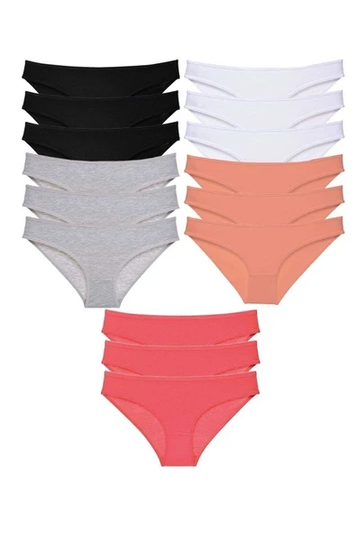 15 adet Süper Eko Set Likralı Kadın Slip Külot Siyah Ten Gri Beyaz Fuşya ürün görseli 1