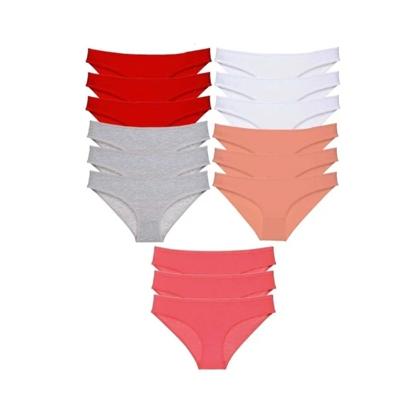 15 adet Süper Eko Set Likralı Kadın Slip Külot Kırmızı Gri Beyaz Pudra Fuşya ürün görseli 1