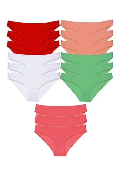 15 adet Süper Eko Set Likralı Kadın Slip Külot Kırmızı Beyaz Pudra Yeşil Fuşya ürün görseli 1