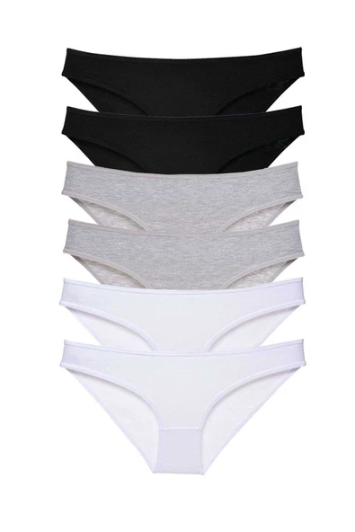 6 adet Süper Eko Set Likralı Kadın Slip Külot Siyah Gri Beyaz ürün görseli 1