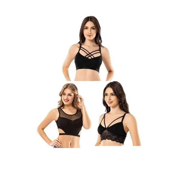 Kota 3 Adet Dantelli Çapraz İpli Tül Model Büstiyer ürün görseli 1