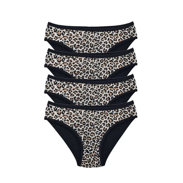 4 Adet Leopar Desenli Likralı Yumuşak Dokulu Kadın Slip Külot ürün görseli 1