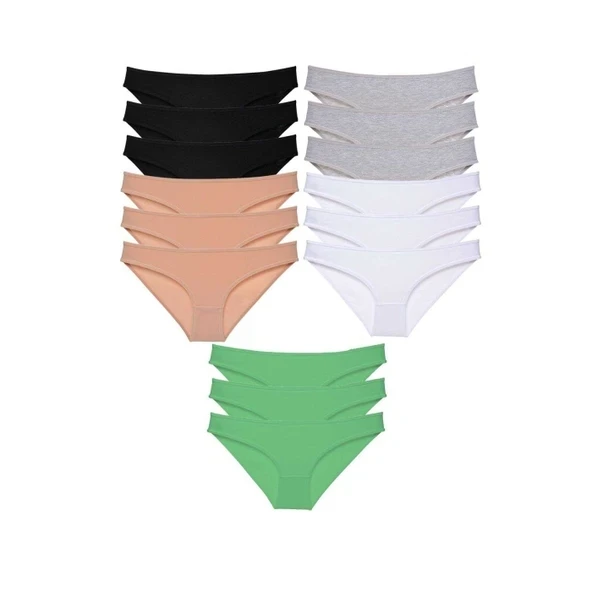 15 adet Süper Eko Set Likralı Kadın Slip Külot Siyah Ten Gri Beyaz Yeşil ürün görseli 1