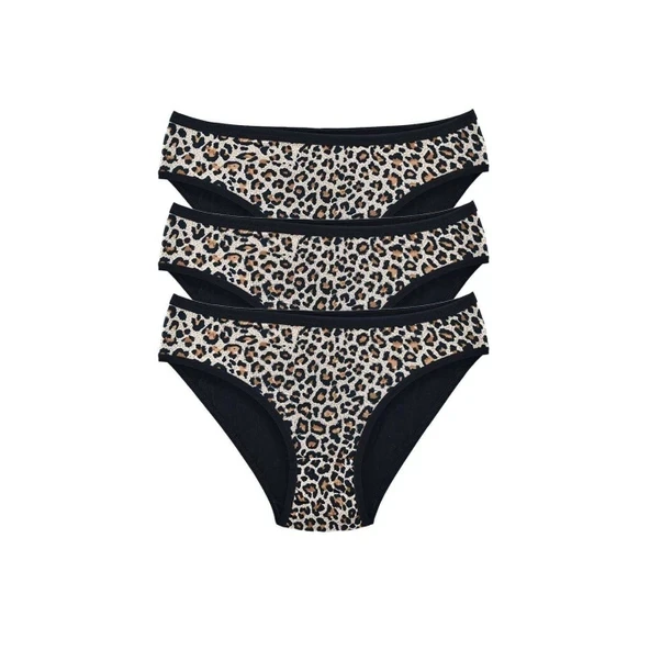 3 Adet Leopar Desenli Likralı Yumuşak Dokulu Kadın Slip Külot ürün görseli 1