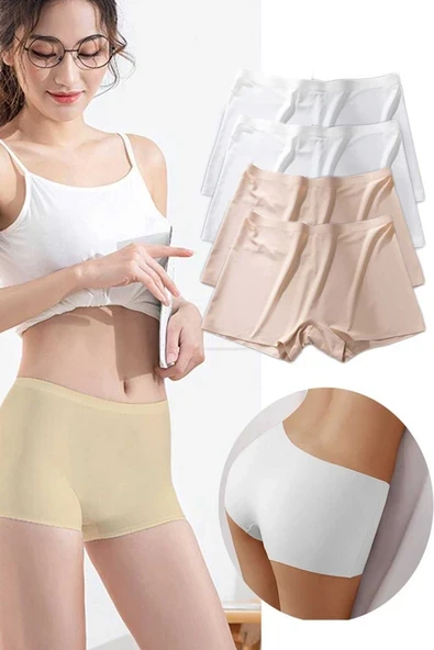 4 Adet Kadın Dikişsiz Görünmez İz Yapmaz Mini Şort Boxer Beyaz Ten ürün görseli 1