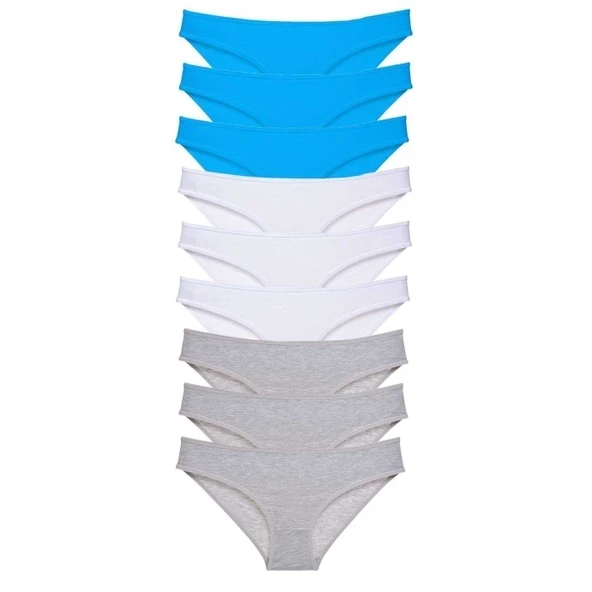 9 adet Süper Eko Set Likralı Kadın Slip Külot Gri Beyaz Mavi ürün görseli 1
