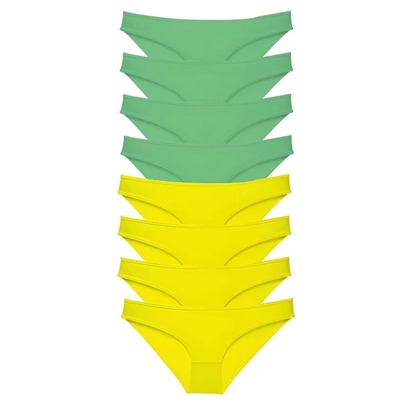8 adet Süper Eko Set Likralı Kadın Slip Külot Sarı Fuşya ürün görseli 1