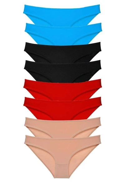 8 adet Süper Eko Set Likralı Kadın Slip Külot Siyah Kırmızı Ten Mavi ürün görseli 1