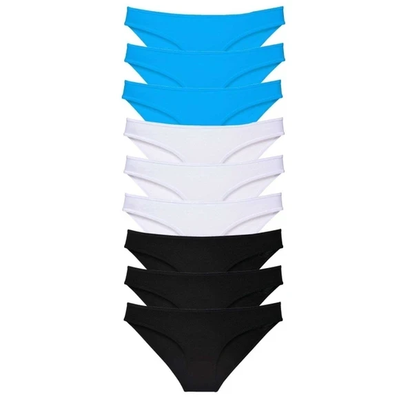 9 adet Süper Eko Set Likralı Kadın Slip Külot Siyah Beyaz Mavi ürün görseli 1