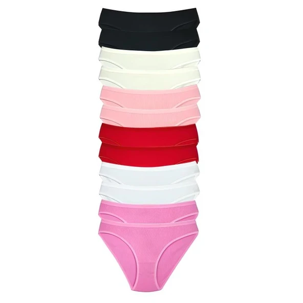 12 Adet Fitilli Pamuklu Kadın Kaşkorse Bikini Külot ürün görseli 1