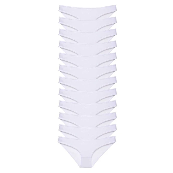 12 adet Süper Eko Set Likralı Kadın Slip Külot Beyaz ürün görseli 1