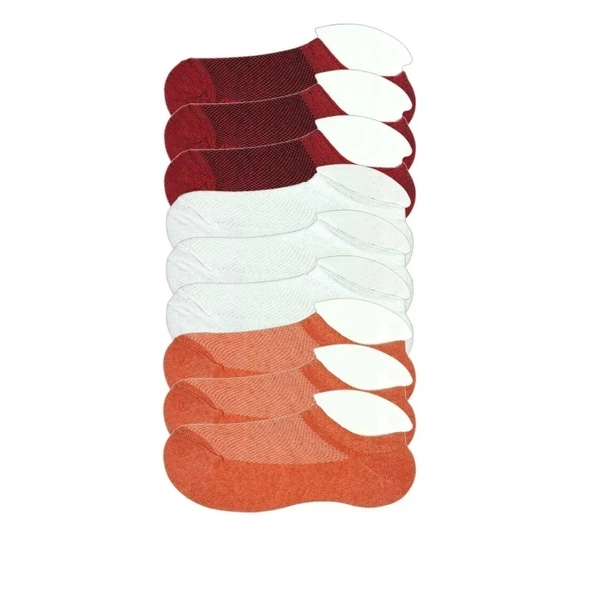 9 Adet Çocuk Sneaker Patik Çorap Bordo Beyaz Turuncu ürün görseli 1