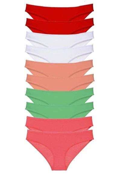 10 adet Süper Eko Set Likralı Kadın Slip Külot Kırmızı Beyaz Pudra Yeşil Fuşya ürün görseli 1
