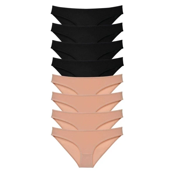 8 adet Süper Eko Set Likralı Kadın Slip Külot Siyah Ten ürün görseli 1