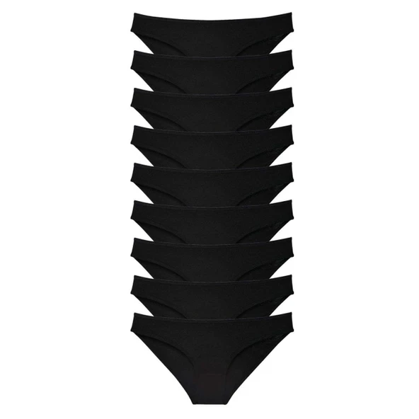 9 adet Süper Eko Set Likralı Kadın Slip Külot Siyah ürün görseli 1