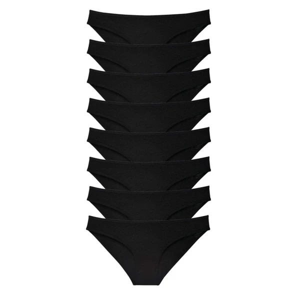 8 adet Süper Eko Set Likralı Kadın Slip Külot Siyah ürün görseli 1