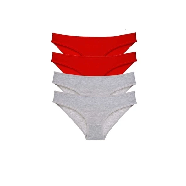 4 adet Eko Set Likralı Kadın Slip Külot Kırmızı Gri ürün görseli 1