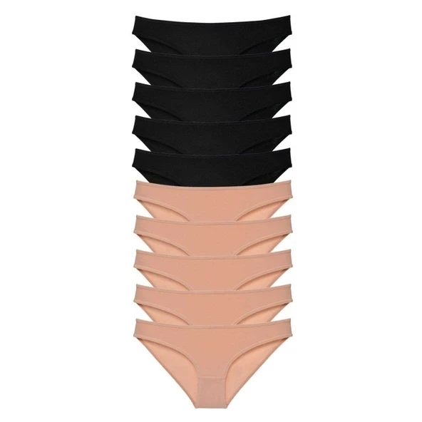 10 adet Süper Eko Set Likralı Kadın Slip Külot Siyah Ten ürün görseli 1