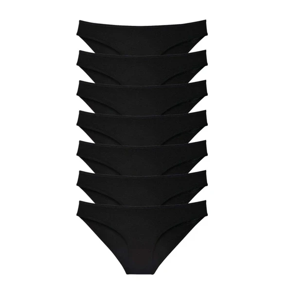 7 adet Süper Eko Set Likralı Kadın Slip Külot Siyah ürün görseli 1