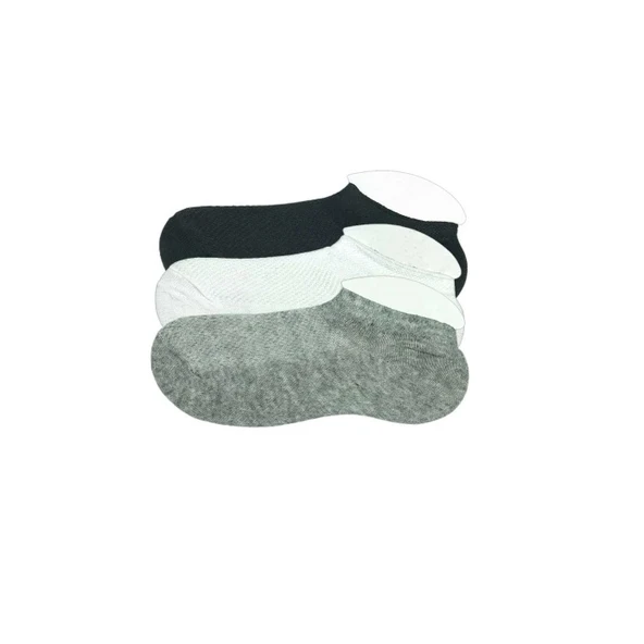 3 Adet Çocuk Sneaker Patik Çorap Siyah Beyaz Gri ürün görseli 1