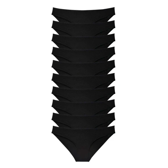 10 adet Süper Eko Set Likralı Kadın Slip Külot Siyah ürün görseli 1