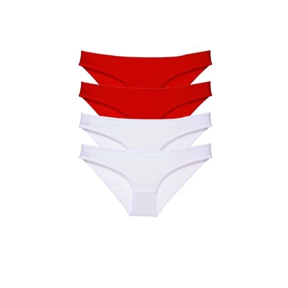 4 adet Süper Eko Set Likralı Kadın Slip Külot Kırmızı Beyaz ürün görseli 1