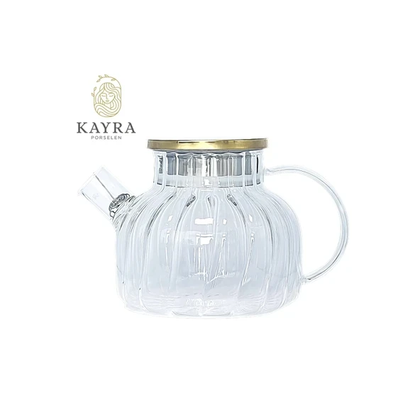 Çelik Kapaklı Borosilikat Dilimli Model Süzgeçli Cam Demlik Bitki Çayları 1000 Ml Royaleks-CM-2001 ürün görseli 1