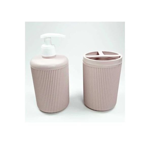 Plastik Sıvı Sabunluk ve Diş Fırçalık Set Renk Pudra ürün görseli 1
