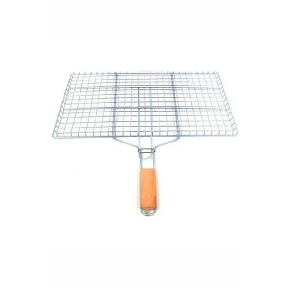 Ahşap Saplı Mangal Izgarası Galvanizli Paslanmaz Kafes Demir 25 x 40 cm ürün görseli 1