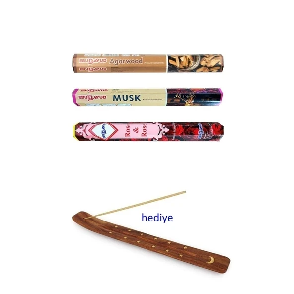3 Paket 20 Çubuklu Tütsü Musk - Wood - Red Rose - Kayık Hediyeli ürün görseli 1