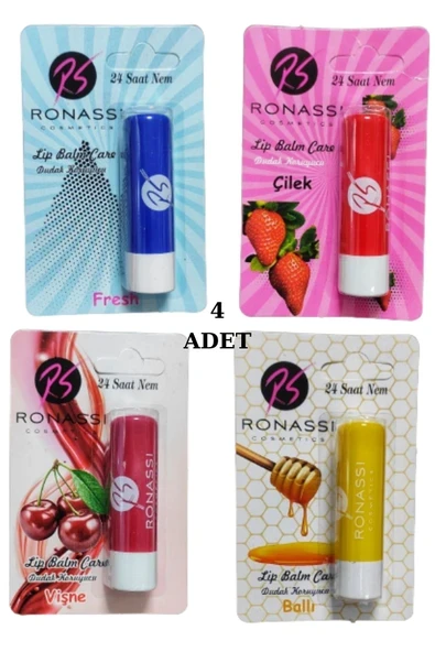 RS Ronassi Dudak Koruyucu ve Parlatıcısı Fresh Çilek Vişne ve Ballı 4 Lü Set ürün görseli 1