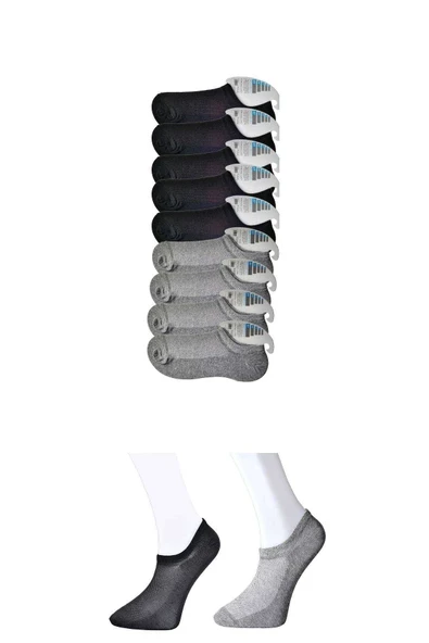 Siyah ve Gri Erkek Görünmez Çorap 9 çift ürün görseli 1