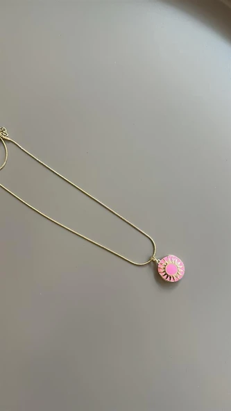 Mineli Kapaklı Kolye - Pembe ürün görseli 1