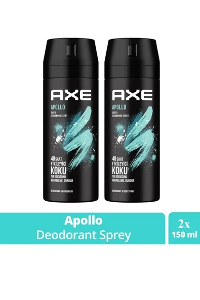 2 Adet Axe Erkek Sprey Deodorant Apollo 48 Saat Etkileyici Koku Vücut Spreyi 150 ml ürün görseli 1